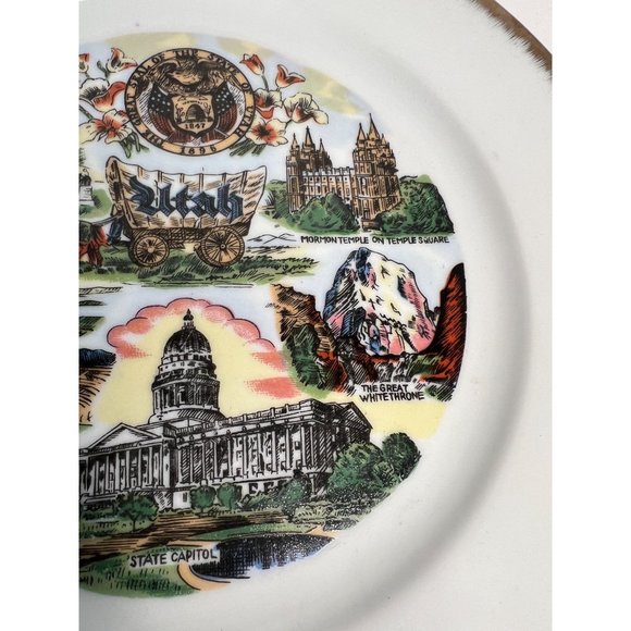 Norcrest Utah Gold Edged State Plate  11" Diameter White, Gold   China - Picture 6 of 16